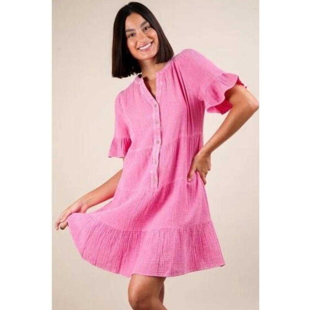 New In button front‎ pink dress